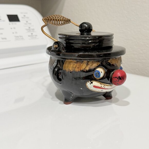 1940's Thames Red Ware Americana Clown Face Grease Pot - Picture 9 of 16